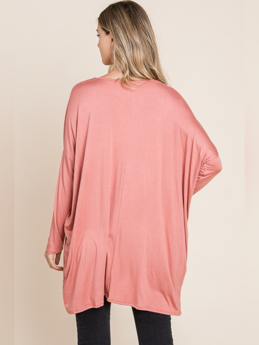 BOMBOM Round Neck Long Sleeve Oversized Top - Picture 2 of 3